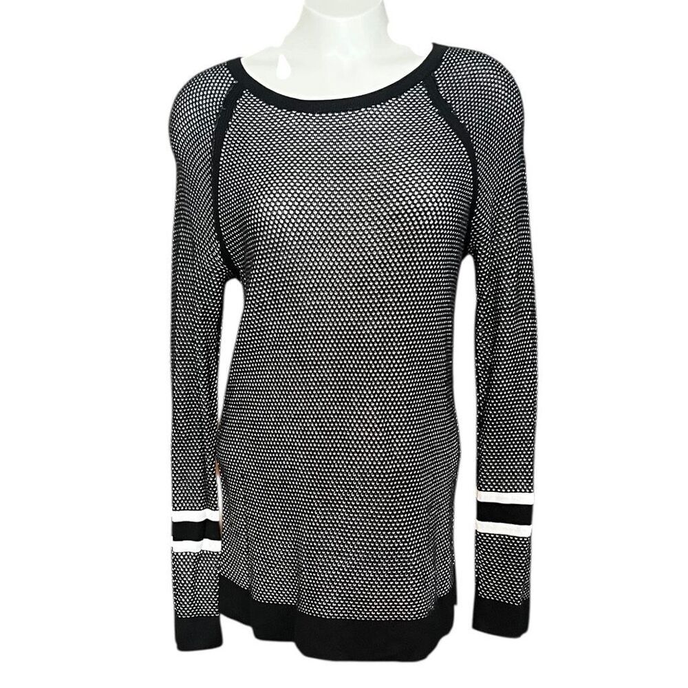 Rag & Bone Martina Black & White Mesh Look Long Sleeve Top Sweater